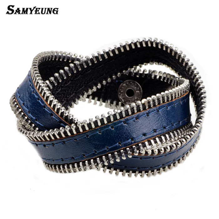Samyeung подвеска в стиле стимпанк на молнии браслеты для женщин кожаный браслет браслеты Braclet мужские ювелирные изделия Pulseras Mujer - Окраска металла: blue