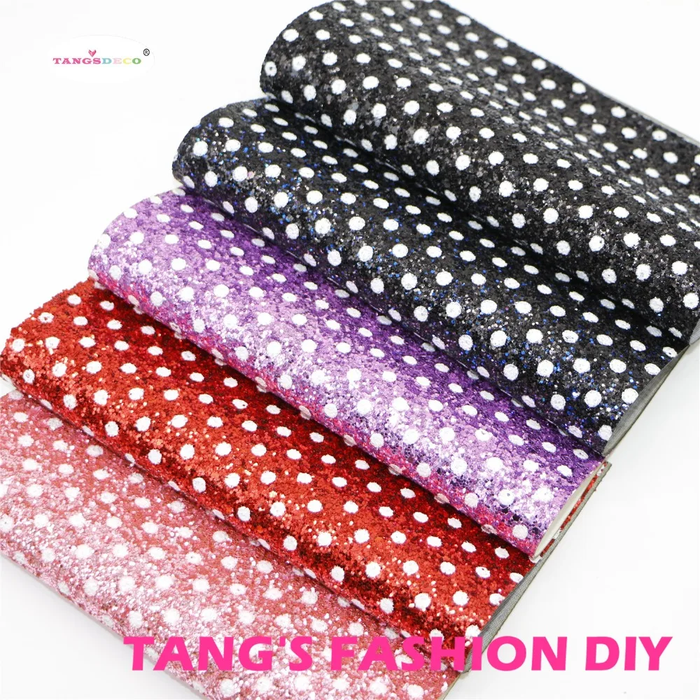 15pcs 20x22cm DIY Hair Bow Material CHUNKY GLITTER With White Dots PU