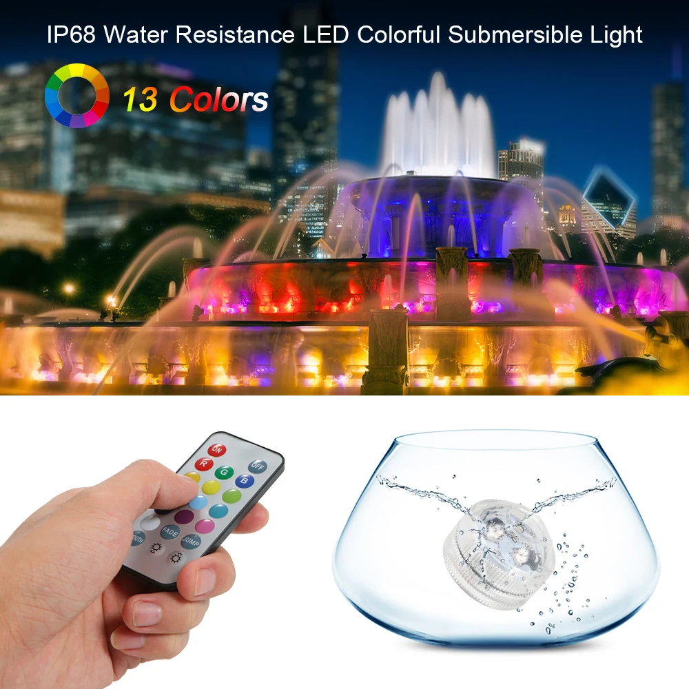 

Tomshine Mini LED SMD3528 RGB Submersible Light Colorful Lamp IP68 Water Resistance with Remote Control