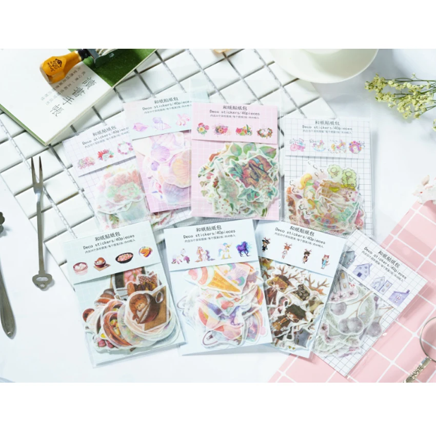 

40pcs/pack Shaped pattern Sticker Romantic Small Sticker Painted Watercolor Diary Photo Decorative Stickers 40 Pieces Into