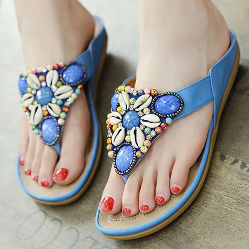 

Large size 41/42 Flat Womens Slippers String Bead Fashion Flip Flops for woman Non-slip Soft Beach slipper female