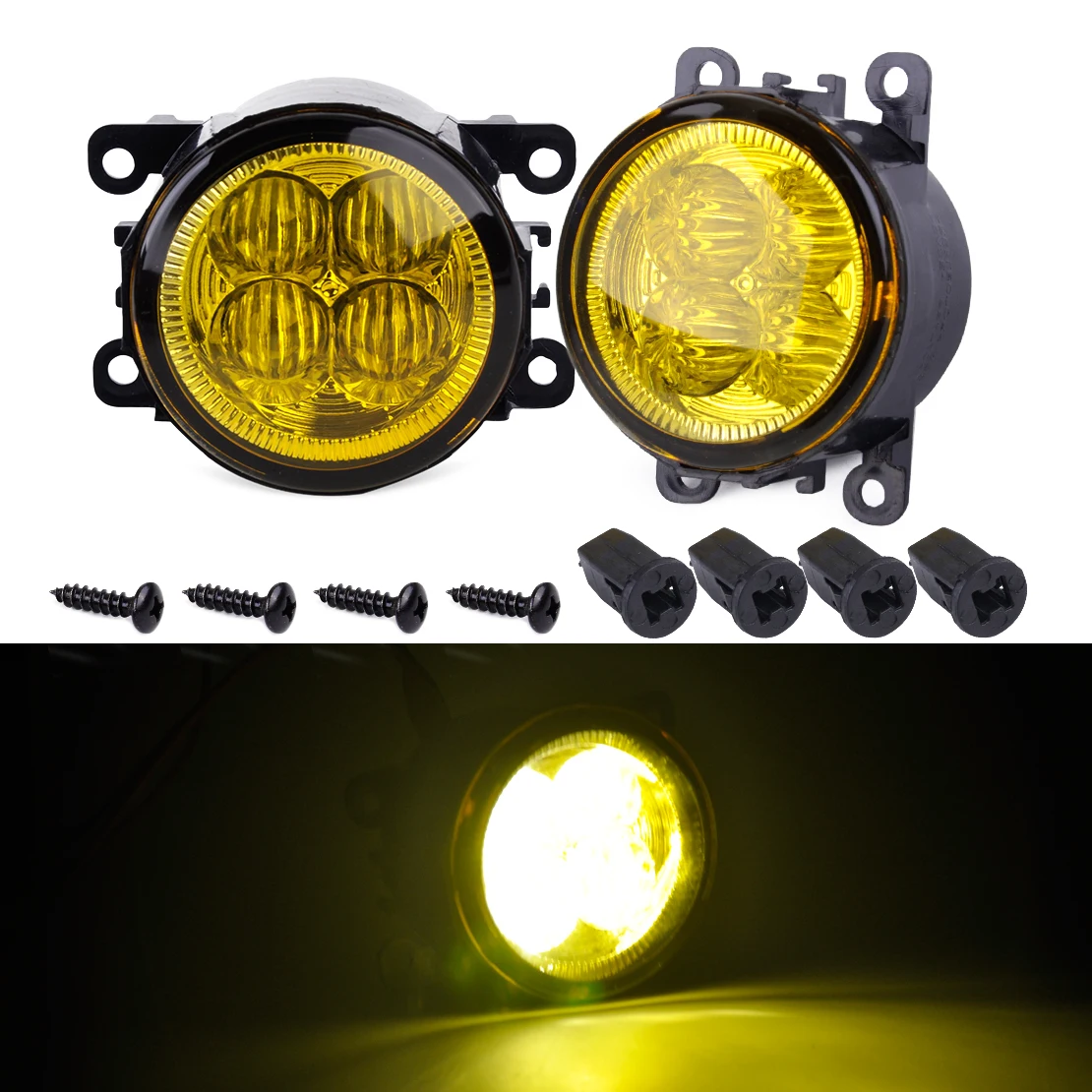 

CITALL 2pcs Highlighted 3535 LED Fog Light Lamp with Yellow Lens for Ford Focus Fusion Acura Honda Mitsubishi Nissan FIAT Suzuki