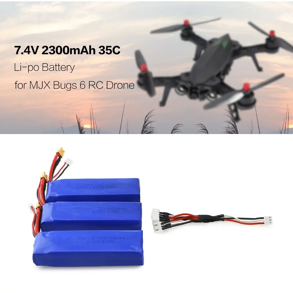 

3Pcs Upgraded 7.4V 2300mAh 2S 35C Li-po Rechargeable Battery with XT30 Plug Spare Parts for MJX Bugs 6 B6 RC Drone Quadcopter