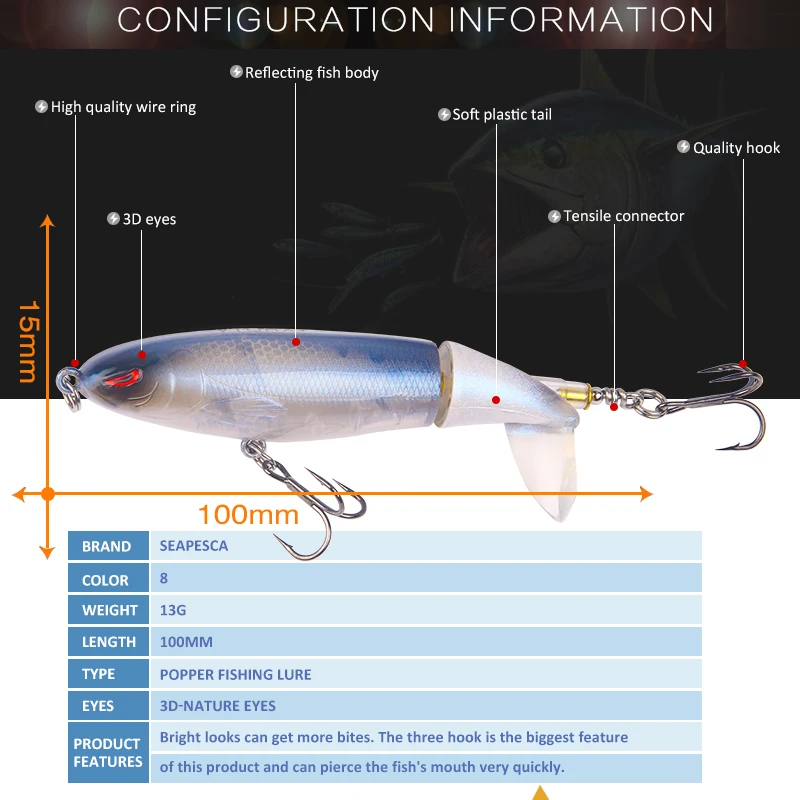 SEAPESCA Whopper Plopper 100 мм 13 г Искусственная верхняя водная рыболовная приманка