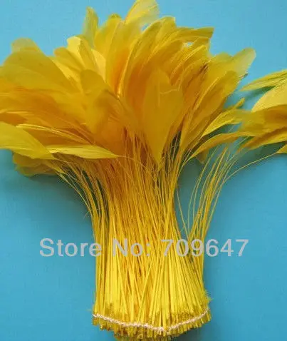 

100PCS/LOT 6-8 "(15-20cm) Beautiful Handmade Gold Yellow Stripped Rooster Coque Feathers FREESHIPPING