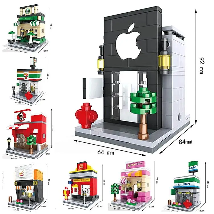 

8 Sets New Scene Mini Building Blocks street Toys Architecture Brinquedos Kid Educational Toy Compatible brand design