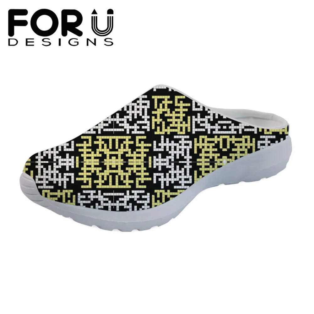 

FORUDESIGNS Summer Sandals Crossword Puzzle Prints Women's Beach Slip-on Slippers Breathable Mesh Bath Shoes Female House Flats