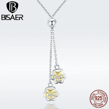 

BISAER 925 Sterling Silver Footprint Pendant Necklaces Animal Footprints Women Necklace Sterling Silver Jewelry Collar ECN291