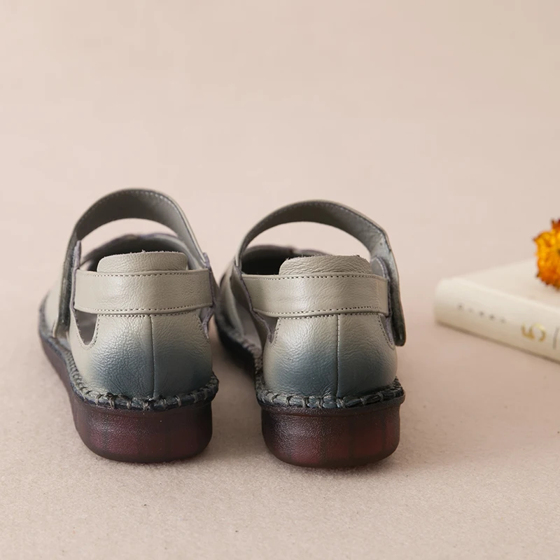 GKTINOO Women's Sandals 2019 Summer Genuine Leather Handmade Ladies Shoe Leather Sandals Women Flats Retro Style Mother Shoes