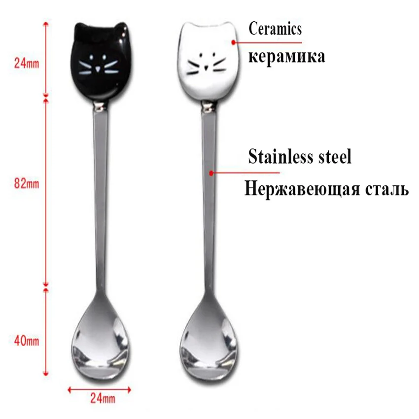 1 шт. нержавеющая сталь, милая кошка кофейные ложечки фруктовая Вилка десертная ложка для конфет и чая Ложка животное посуда для напитков кухонные принадлежности