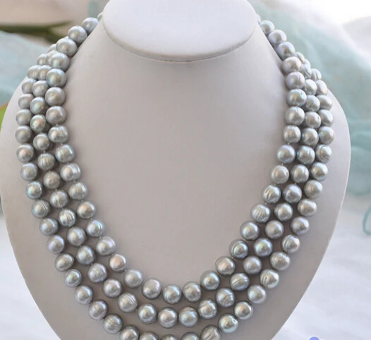 

Miss charm Jew1042 beautiful 3row 11-12mm gray round freshwater pearl necklace (A0501)