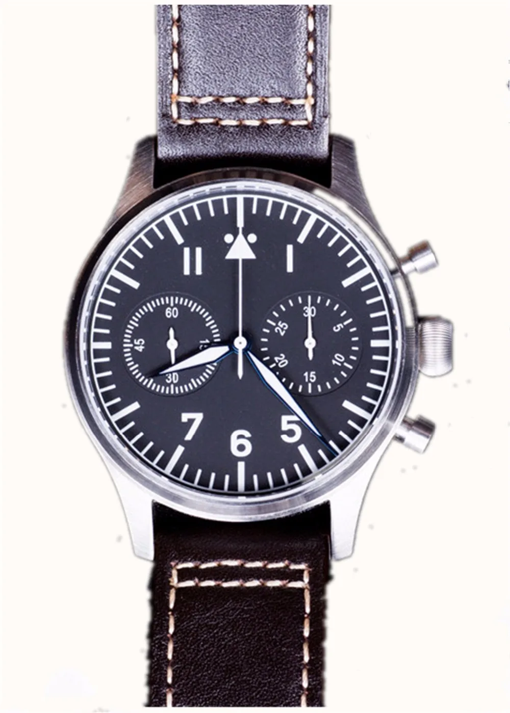 

Seagull mvt Flieger Pilot WristWatch Mens Heated Blue Sapphire B-Uhr Chronograph