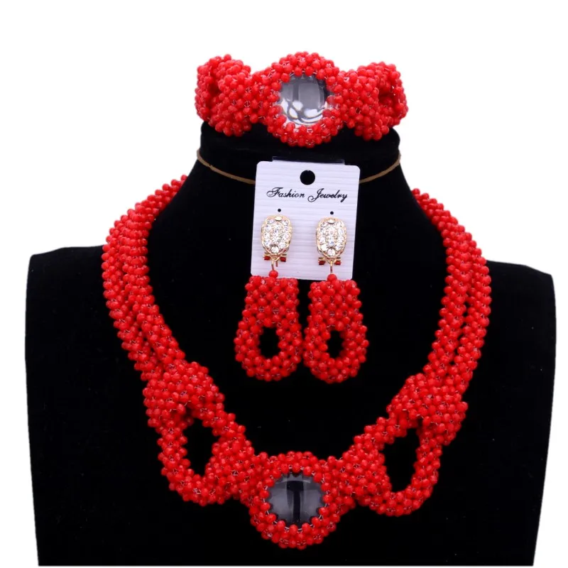 

4UJewelry Costume Necklace Set Red Transparent Ball Fashion Jewellery Women 2018 Beads Set African Nigerian Jewellery Set 2018