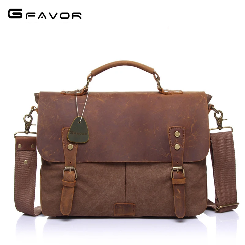

Vintage Canvas Handbags Men Shoulder Bag Crazy Horse Leather Casual Crossbody Bag Men's Travel Bags Laptop Briefcase Bag Totes