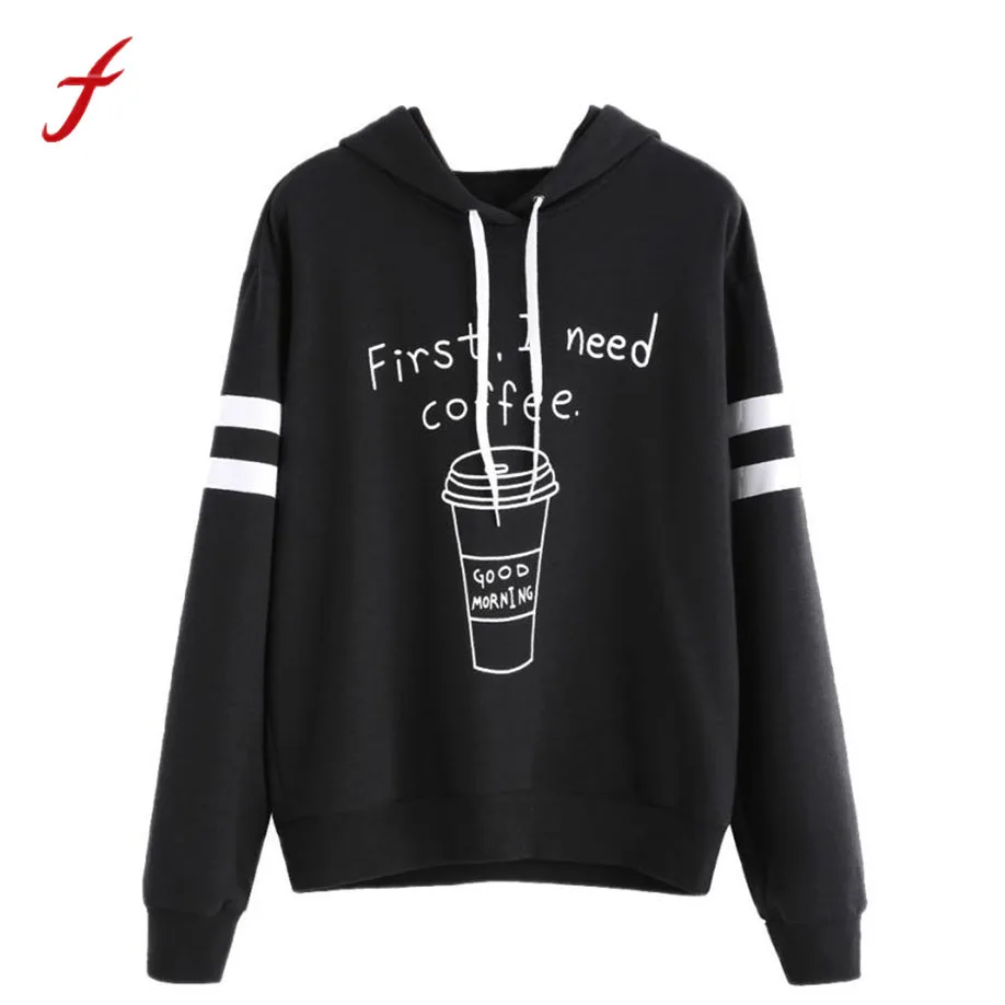 Feitong/Женская Повседневная Толстовка в полоску с надписью i need coffee Джемпер Пуловер