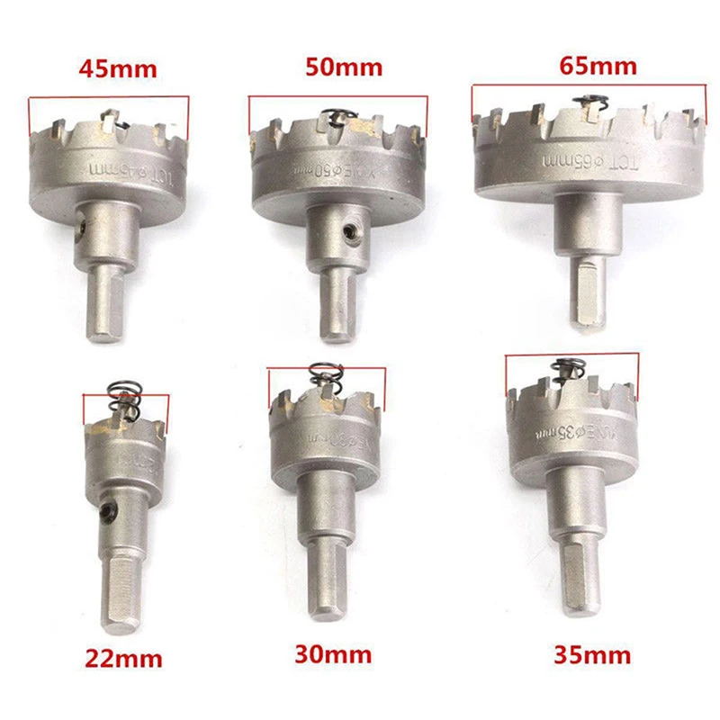 6 шт./компл. твердосплавным буровое долото TCT набор Нержавеющая сталь Сплав отверстие пилы резак инструмент 22 мм 30 35 45 50 65