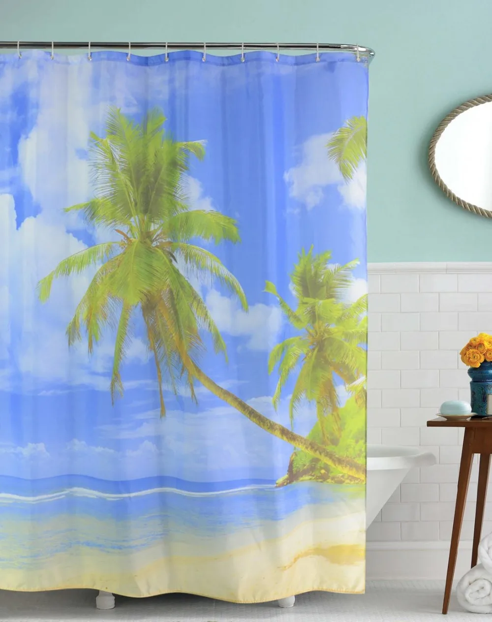 Palm Tree Bathroom Shower Curtain Waterproof Polyester Fabric Bath