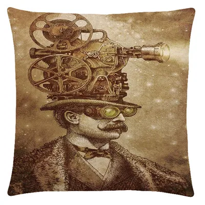 Submarine Telescope Steampunk Machinery Gentleman Cap Moon Prints Cushion Cover