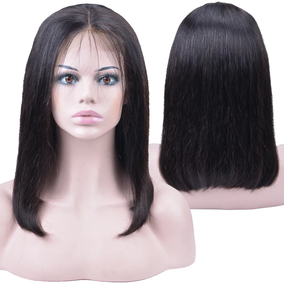 Короткие Синтетические волосы на кружеве человеческих волос Боб парики 150% плотность бразильский парики с прямыми волосами для черный Для