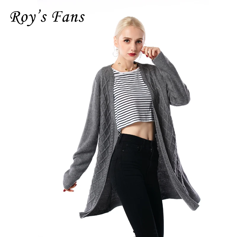 Roy's Fans Women Long Sleeve Cardigans Sweater Casual Solid Fashion Diamond Pattern |