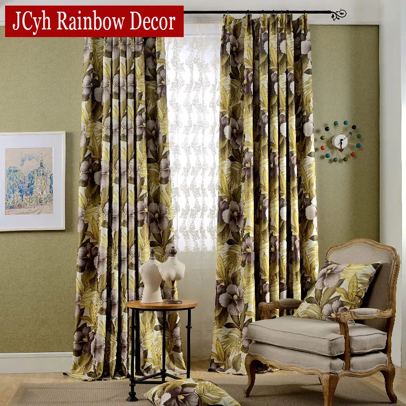 

European Printed Floral Curtains Luxury Drapes Fabric Modern Window Blinds Curtain For Bedroom Gordijnen Rideaux Shading 80%