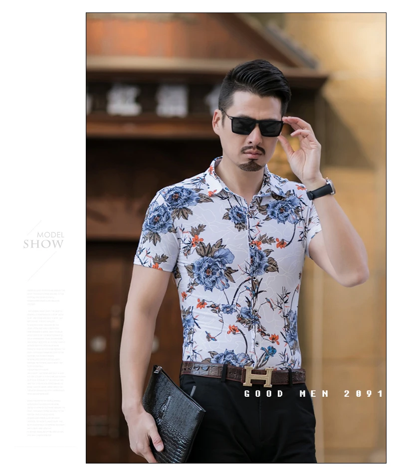M-7XL повседневные мужские рубашки slim fit рубашки для мальчиков для мужчин эластичные мерсеризованный хлопок короткий рукав S печатных