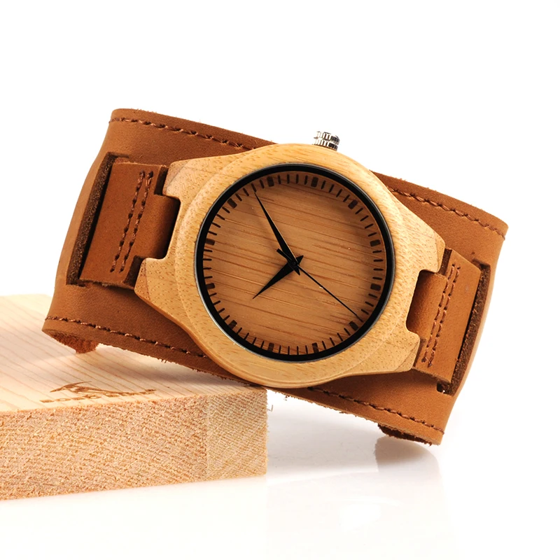 BOBO BIRD Mens Bamboo Wood Watches Chicago Bracelets Detachable Wide Soft Leather Band Straps with Gift Box OEM DropShipping