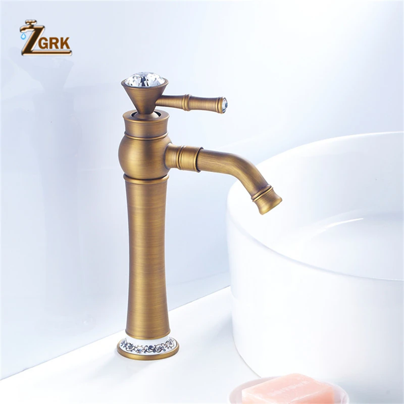 

ZGRK Basin Faucets Single Lever Rotate Spout Deck Mounted Bathroom Crystal Mixer Faucets High Bathroom Sink Faucet