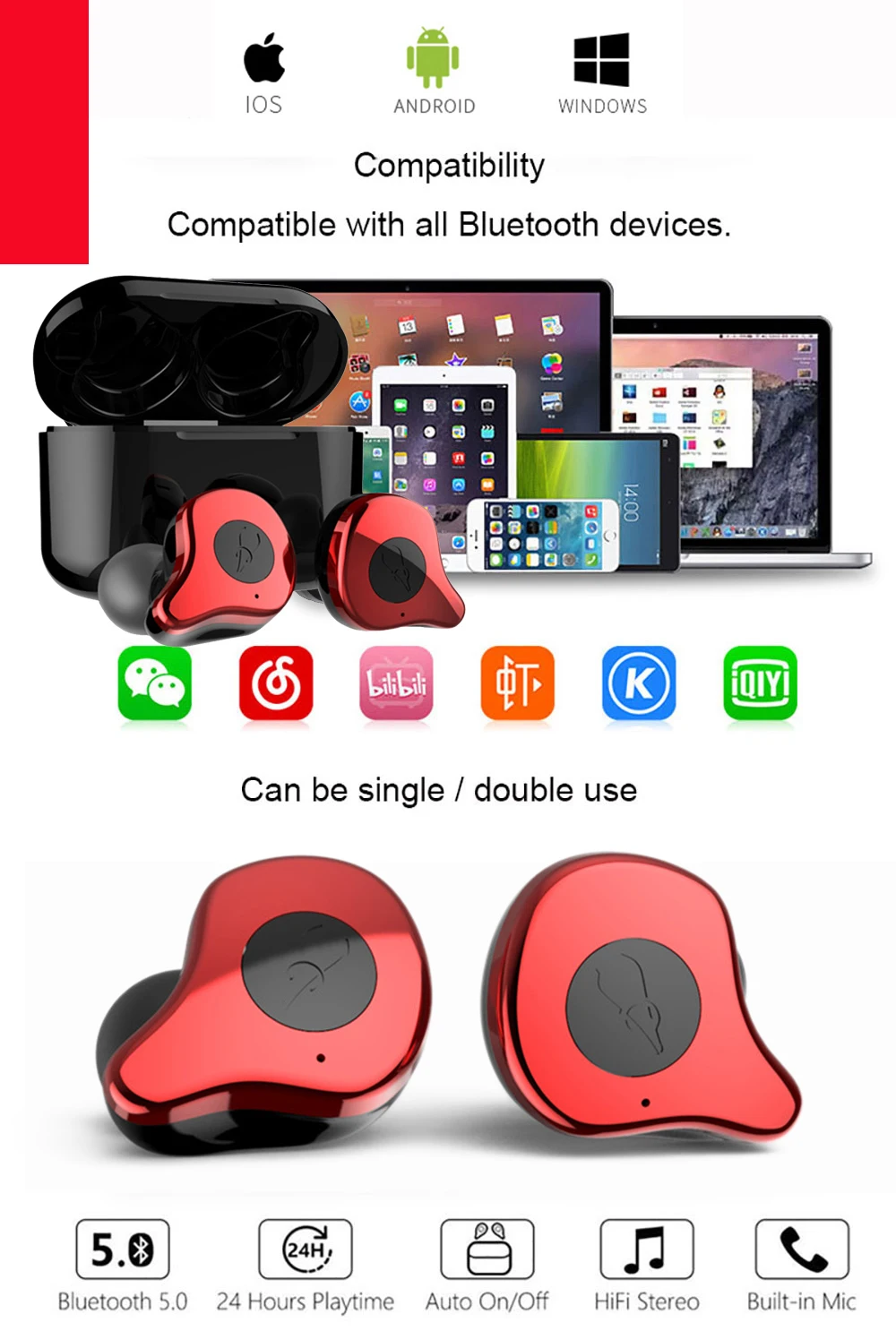 11  SABBAT E12 Professional Bluetooth 5.0 Earphone Wireless Headset HiFi Sports Earbuds Headphone Noise Isolation in ear headphones  (15)