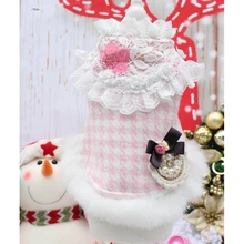

OnnPnnQ Pet Dog Jacket Pink Grid Coat Lace Clothes For Small Dogs Winter Warm Soft Fleece Puppy Hooded Outfits Chihuahua Yorkie