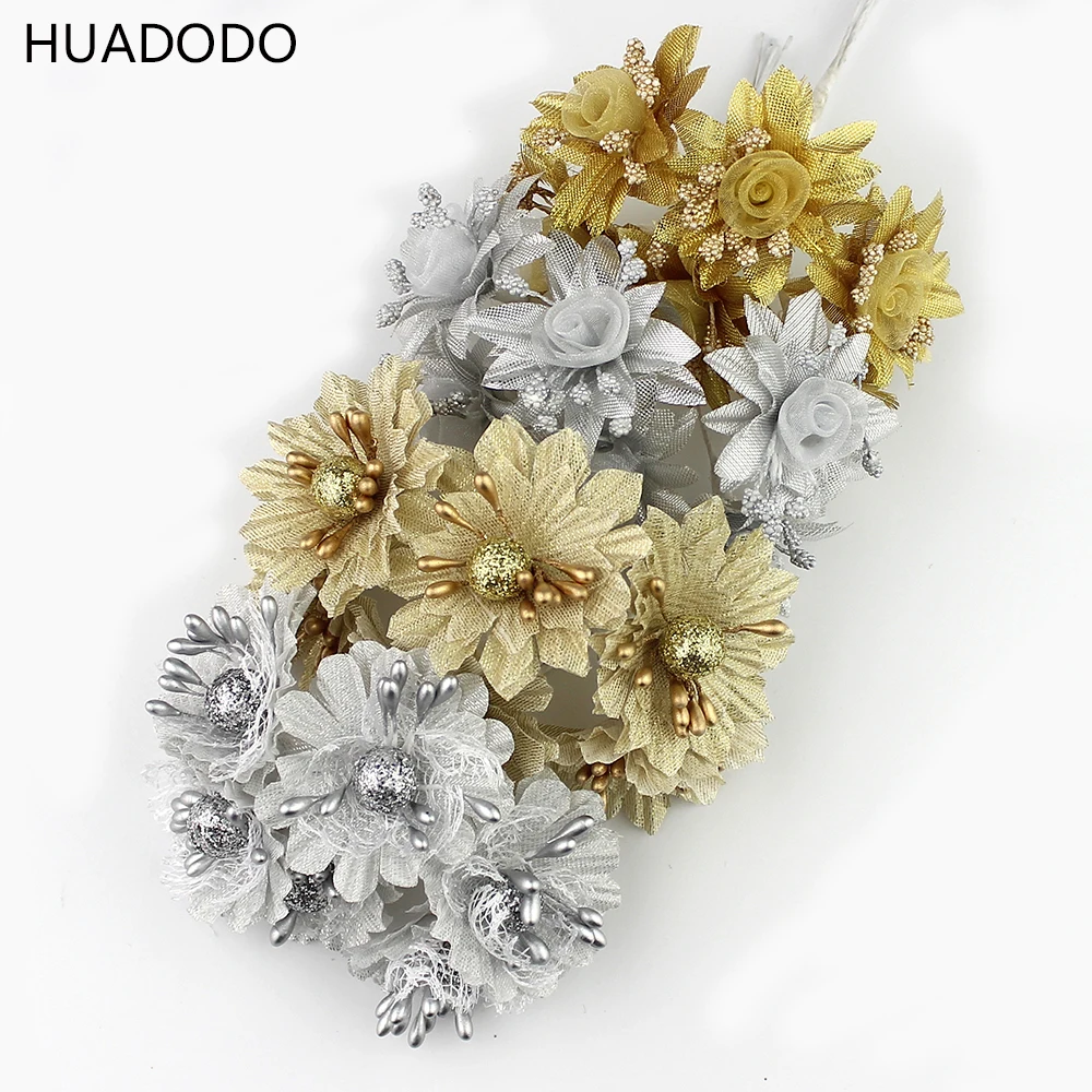 HUADODO 60 шт./лот золотой серебряный искусственный цветок с тычинками для