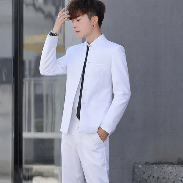 Для мужчин s Slim Fit Чжуншань, а также штанов, раздел-костюмы цвет: черный, синий красный, белый свадебные комплекты со штанами для детей Для мужчин два комплект из 2 частей куртка с брюками плюс Размеры