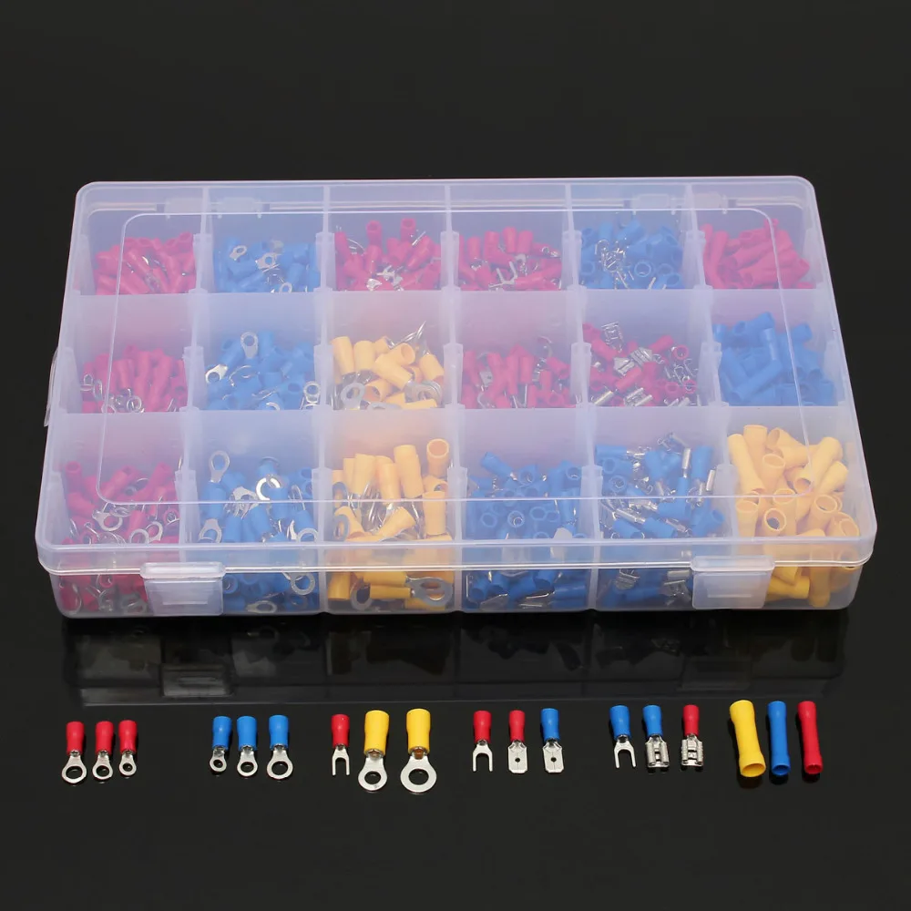 140-1200Pcs Assorted Spade Terminals Insulated Cable Splice Butt Connector Electrical Wire Crimp Ring Fork Set Ring Lugs Kit