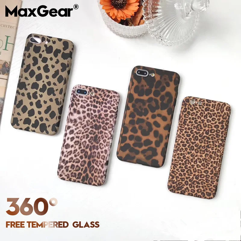 

Luxury Leopard 360 Degree Hard Phone Case For iPhone XS Max X XR 6S 6 7 8 Plus 5S SE Cases Full Body Cover Free Tempered Glass