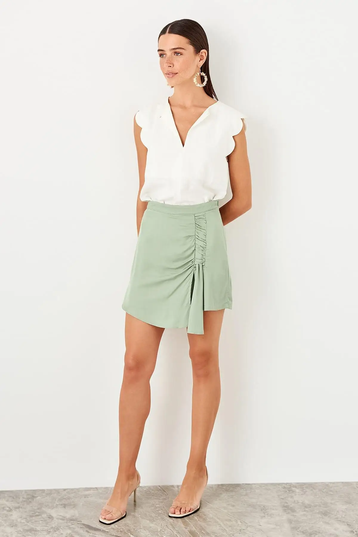 Trendyol Mint Fronting Shir detayymi шорты юбка TWOSS19EH0181|Юбки| |