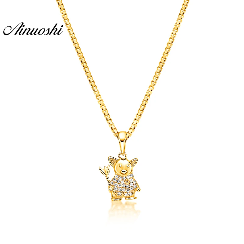 

AINUOSHI 10K Solid Yellow Gold Pendant Lovely Bear Pendant SONA Diamond Women Men Child Jewelry Little Animal Separate Pendant