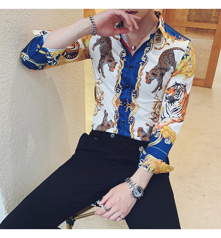 Повседневная мужская одежда Camisa Social Masculina Camisa Homem гавайская рубашка Осенняя уличная рубашка с принтом животных Мужская рубашка с длинными рукавами