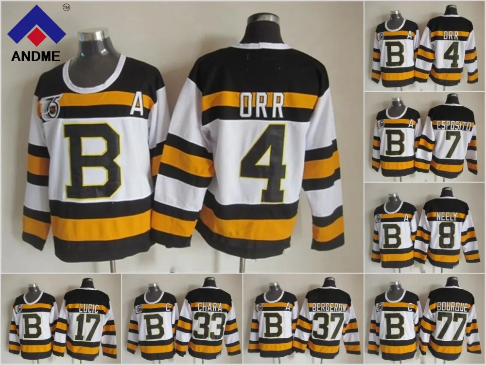 

33 Zdeno Chara Hockey Jersey 37 Patrice Bergeron 77 Ray Bourque 8 Cam Neely 4 Bobby Orr 7 Esposito Stitched Throwback Size M-3XL