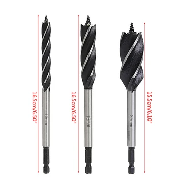 

OOTDTY Hot 10/16/25mm 3Pcs Spiral HSS Drills for Wood 10/16/25mm Hex Power Tools Chuck Bits For Wood Drilling
