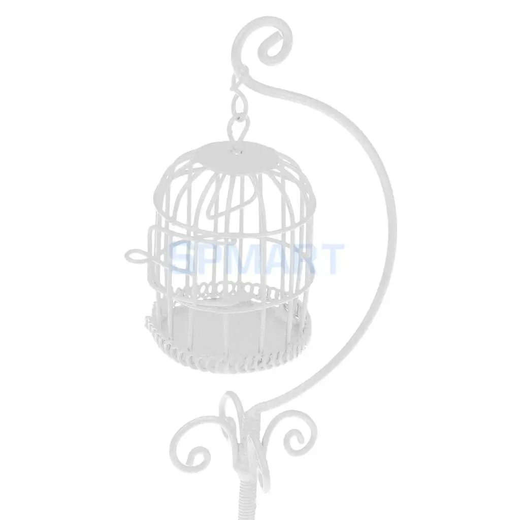 MagiDeal 1/12 Dollhouse Miniature Metal Bird Cage with Holder Stand for Dolls Action Figures Acc Collection Furniture Decor