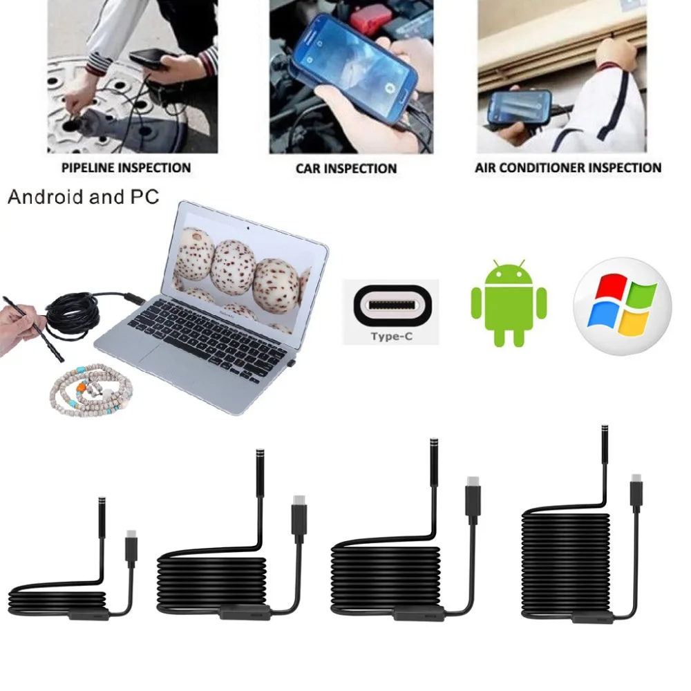 New 7mm 1M 3M 5M 7M10M 6LED USB TYPE C font b Android b font Endoscope