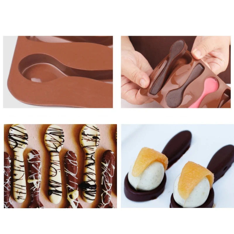 

2018 Hot DIY Brown Silicone Spoon Shape Chocolate Mold Jelly Ice Baking Spoon Cake Molds Cake Decoration Easy to Use