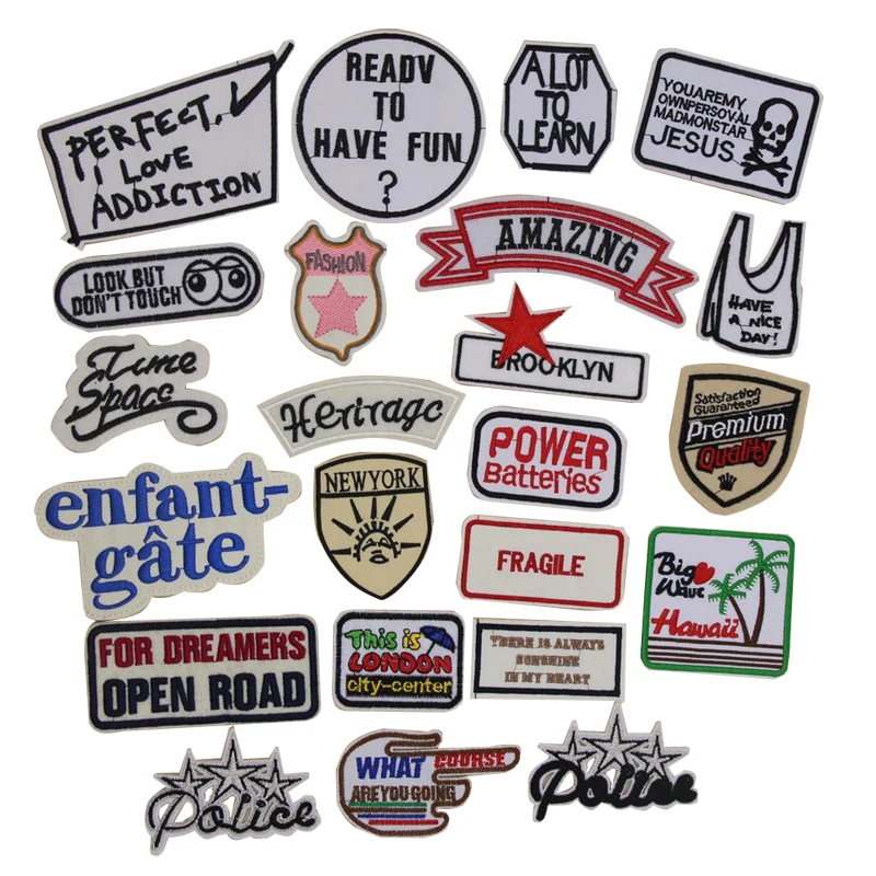 1 pcs words logo emblem embroidered iron on patches fabric cloth