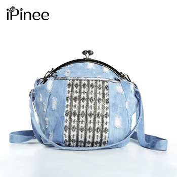 

iPinee High Quality Shell Bag Women Denim Handbags Luxury Diamond Bag For Women Shoulder Messenger Bag sac a main