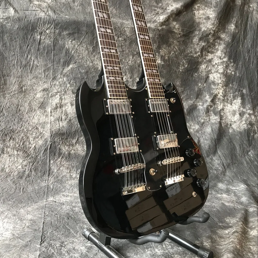 

New standard Custom ,SG double necks electric guitar black color 12-6 strings guitarra.Custom gitaar,real photos