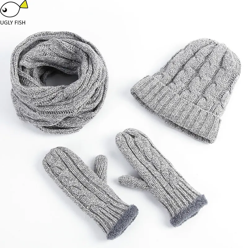 Комплект шапка и шарф женские мужчины набор шапка шарф зимняя шапка в наборе с шарфом для женщин вязаная шапка снуд - Цвет: grey  Scarf Hat