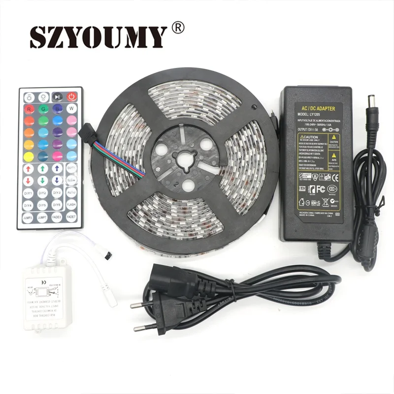 SZYOUMY 20 рулонов светодиодные полосы света RGB 5050 SMD 300Led Водонепроницаемый IP65 светодиодной ленты с 44keys контроллер и 12 В 5A питания