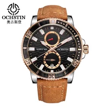 OCHSTIN Повседневная Часы Мужчины Luxury Brand Кварц Военная Спорт Хронограф Часы Из Натуральной Кожи Наручные Часы Мужчины relogio masculino