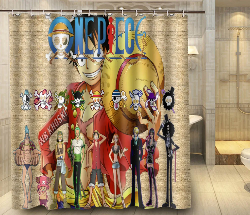 One Piece Straw Hat Luffy Friends custom Shower Curtain 180x180cm Square Waterproof Fabric