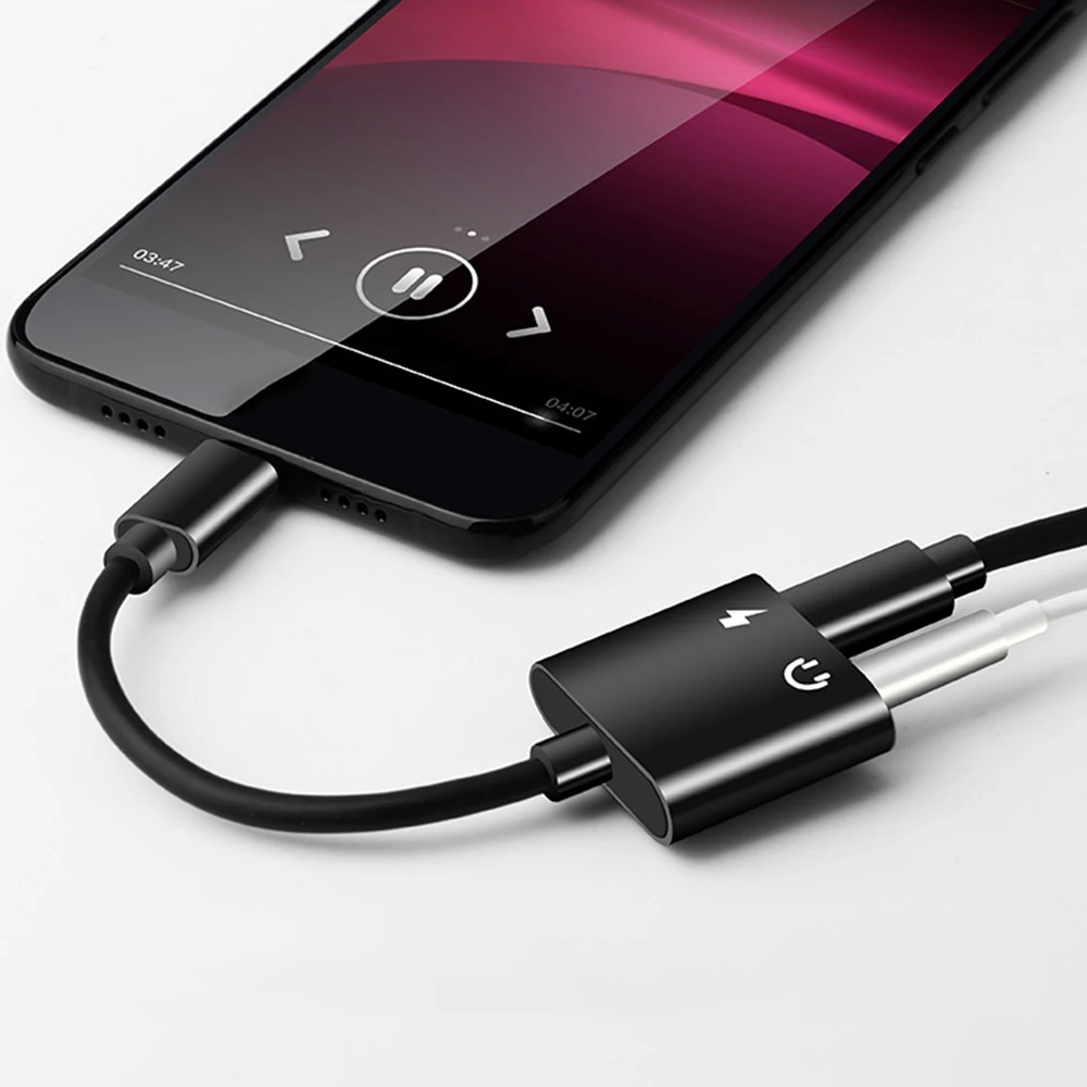 2 in 1 USB Type C to 3.5mm Audio Adapter Splitter Cable Charging+